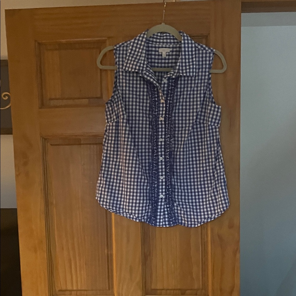 Talbots Navy Gingham Sleeveless Button Down Shirt
